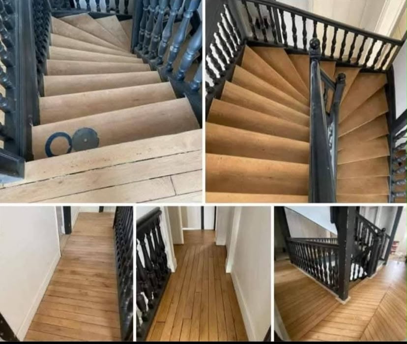 Ponçage, finition parquet et escalier